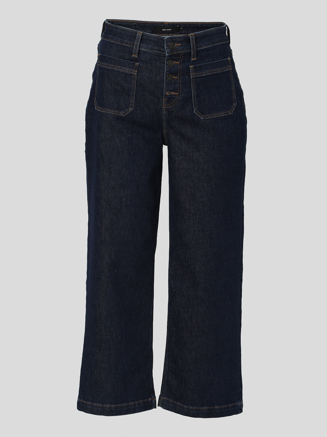 Blue High Rise Buttoned Zoey Wide-Leg Jeans