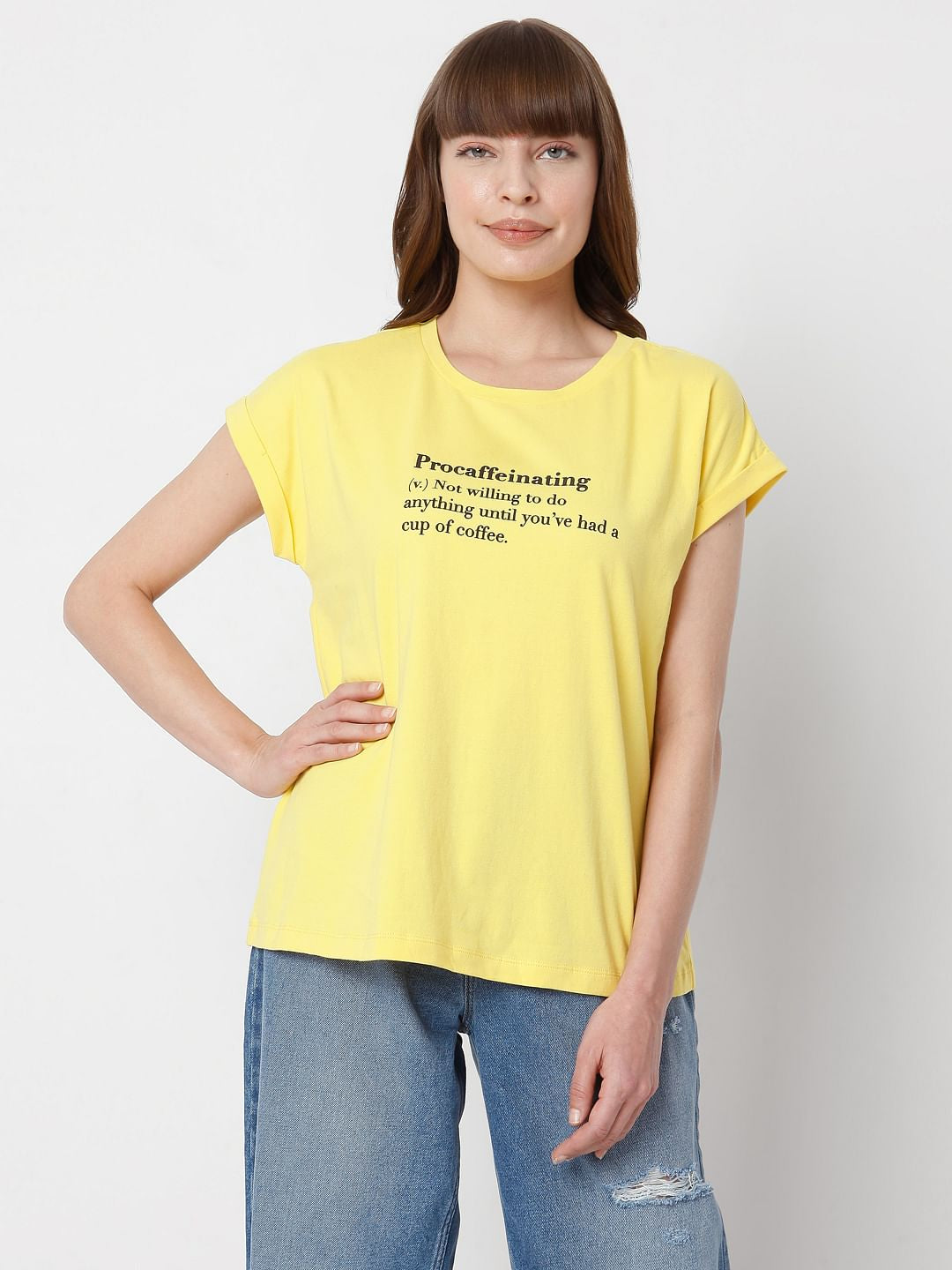 Yellow Slogan Print T-Shirt