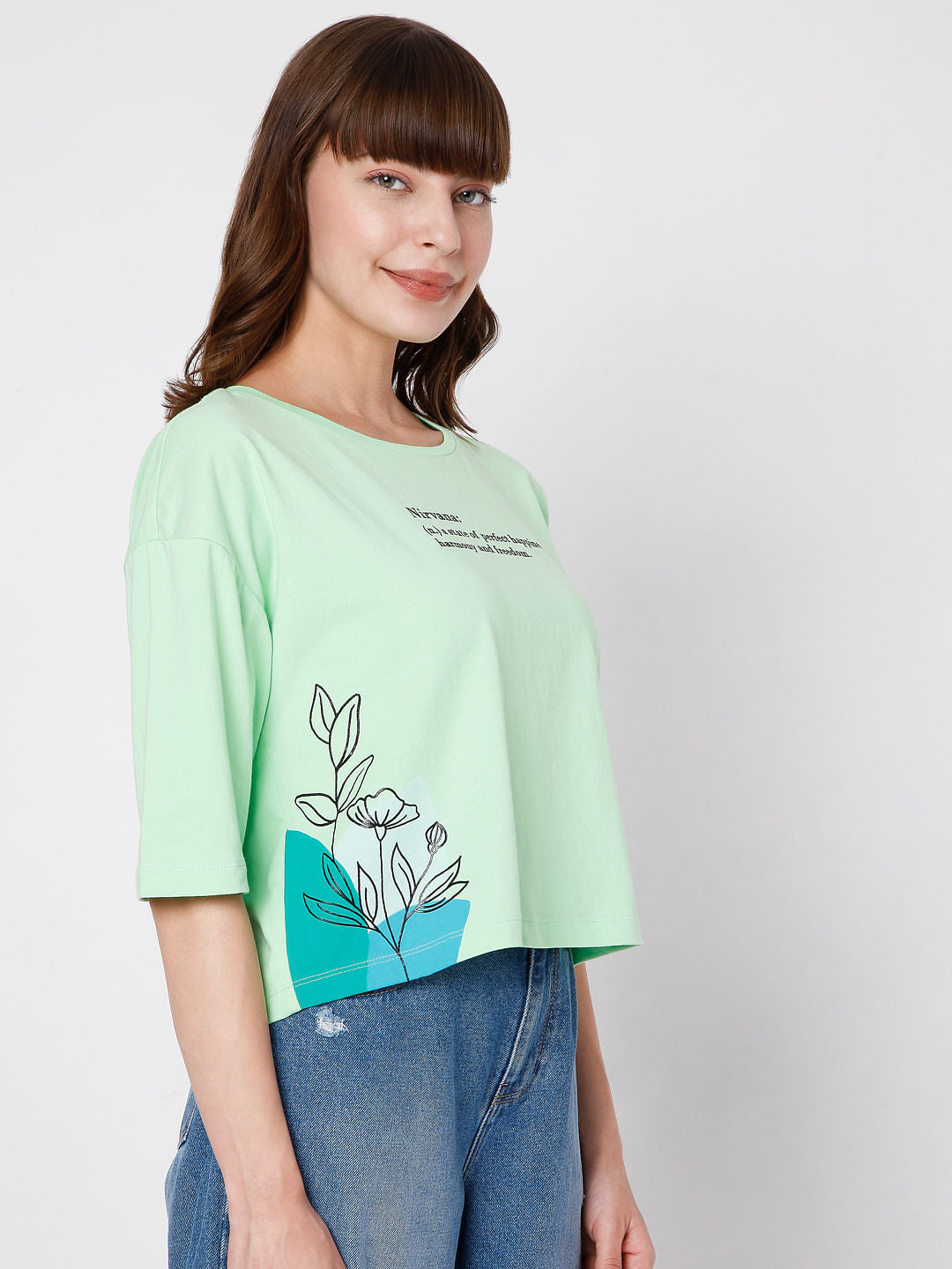 Green Text Print T-Shirt