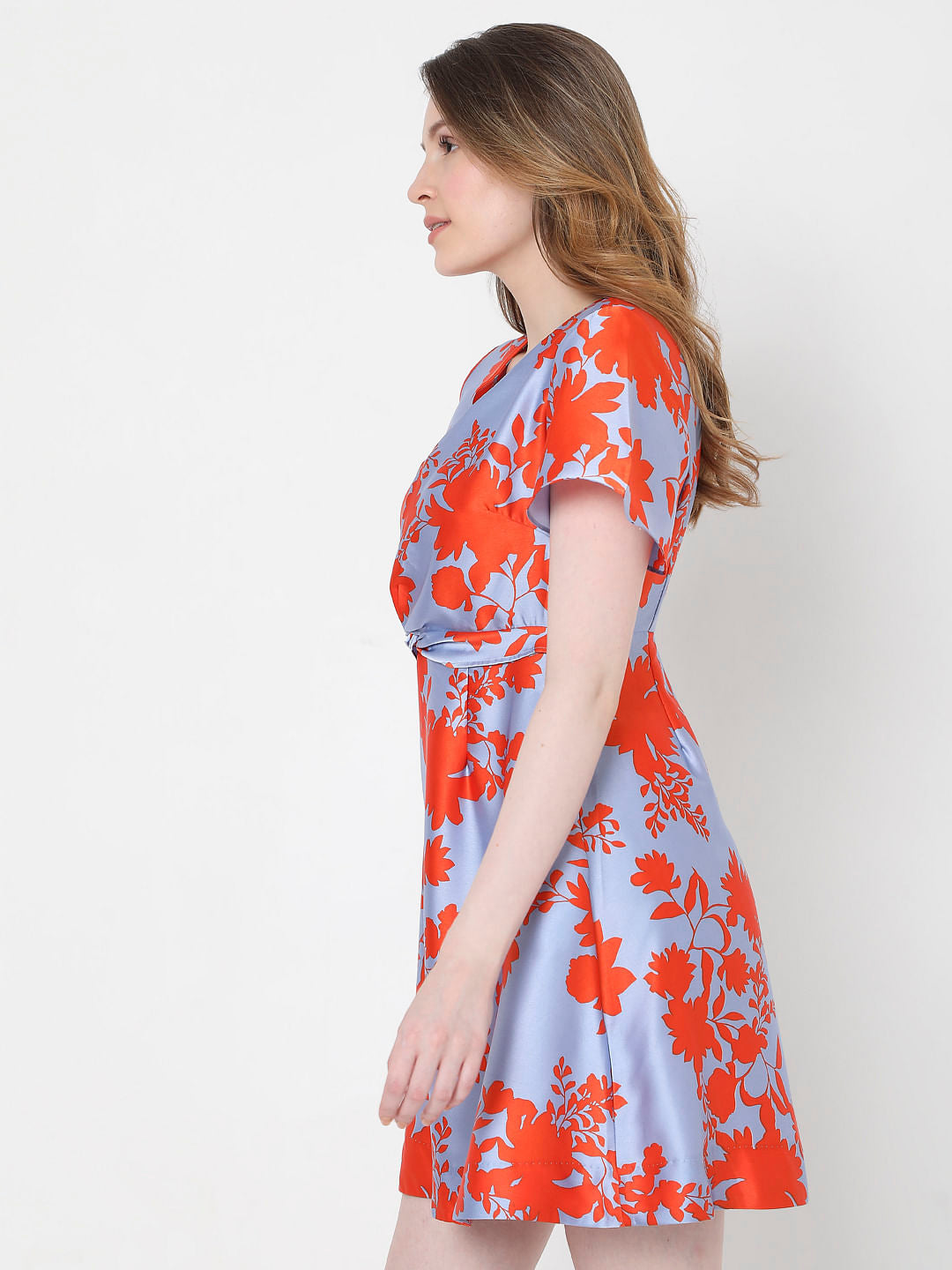 Blue Orange Floral Fit & Flare Dress