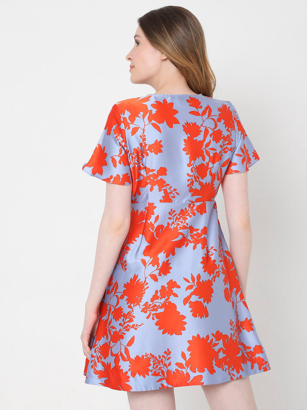 Blue Orange Floral Fit & Flare Dress