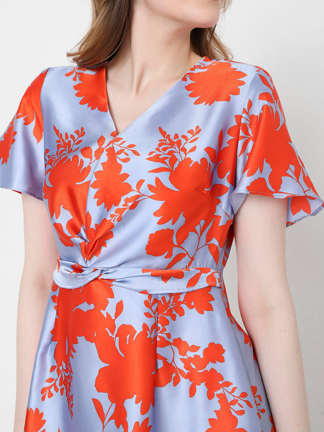 Blue Orange Floral Fit & Flare Dress