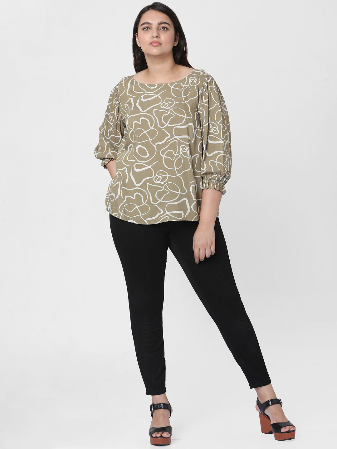 Curve Green Abstract Print Top