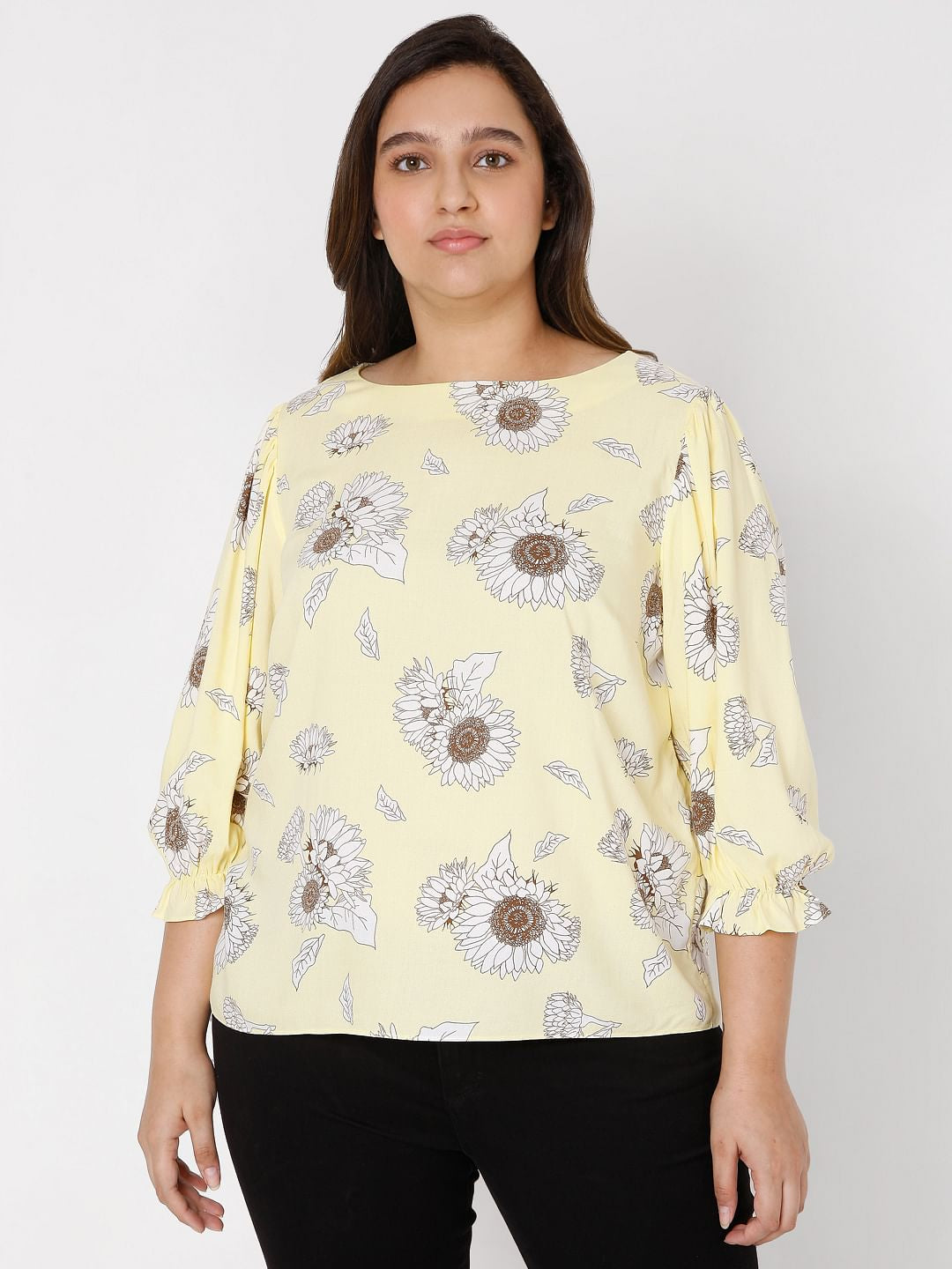 Curve Yellow Floral Top