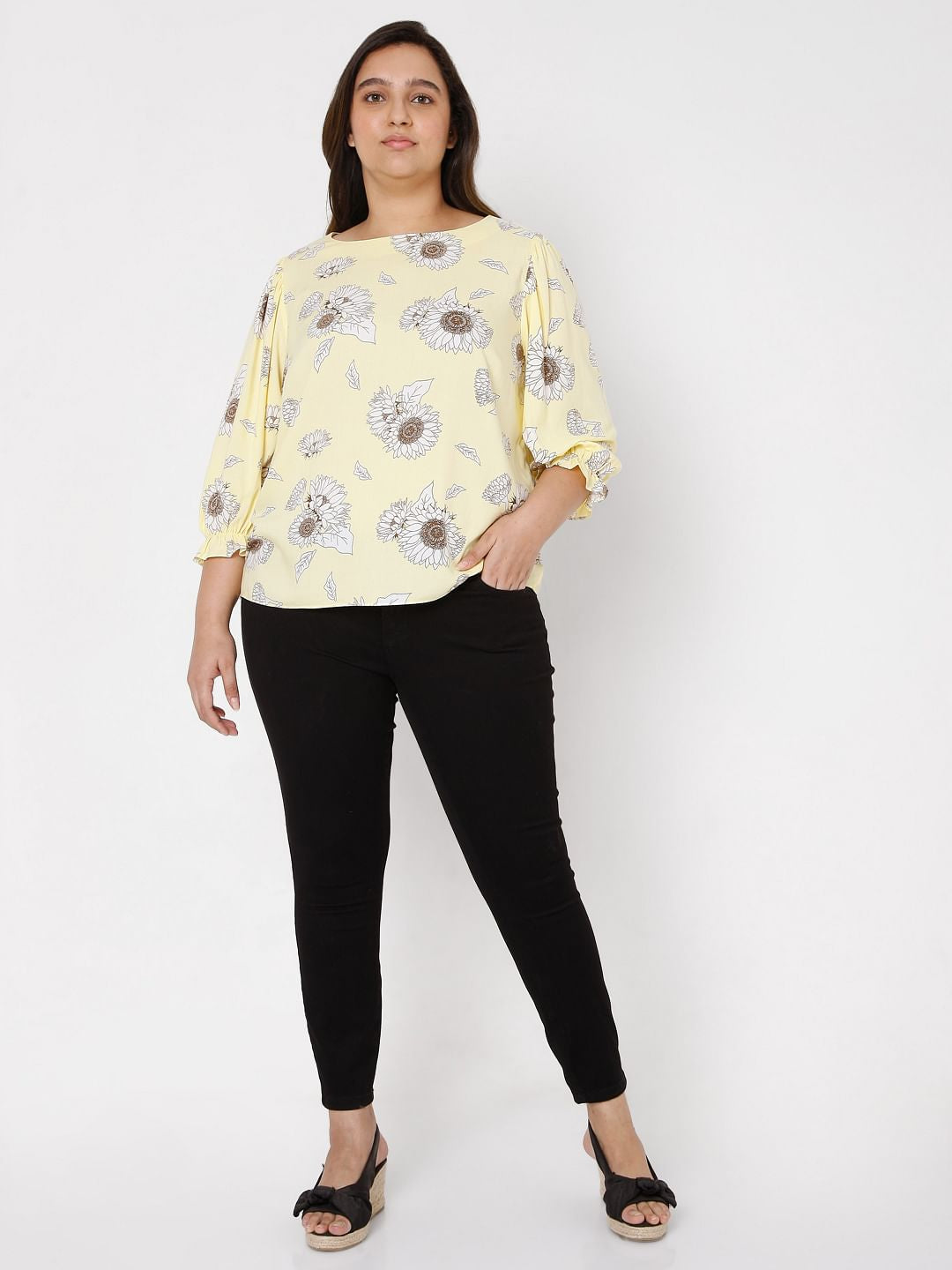 Curve Yellow Floral Top