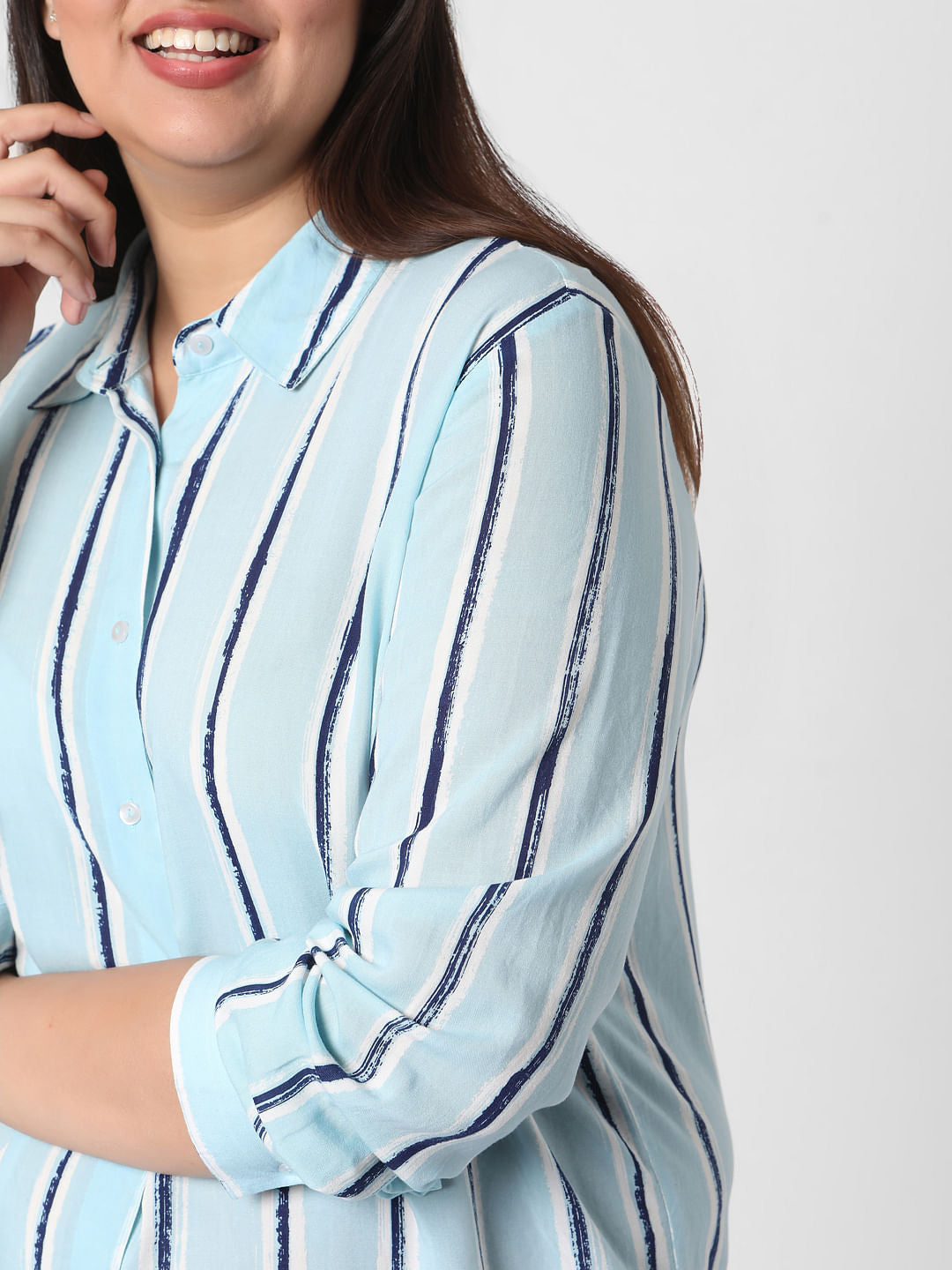 Curve Light Blue Striped Tunic Shirt