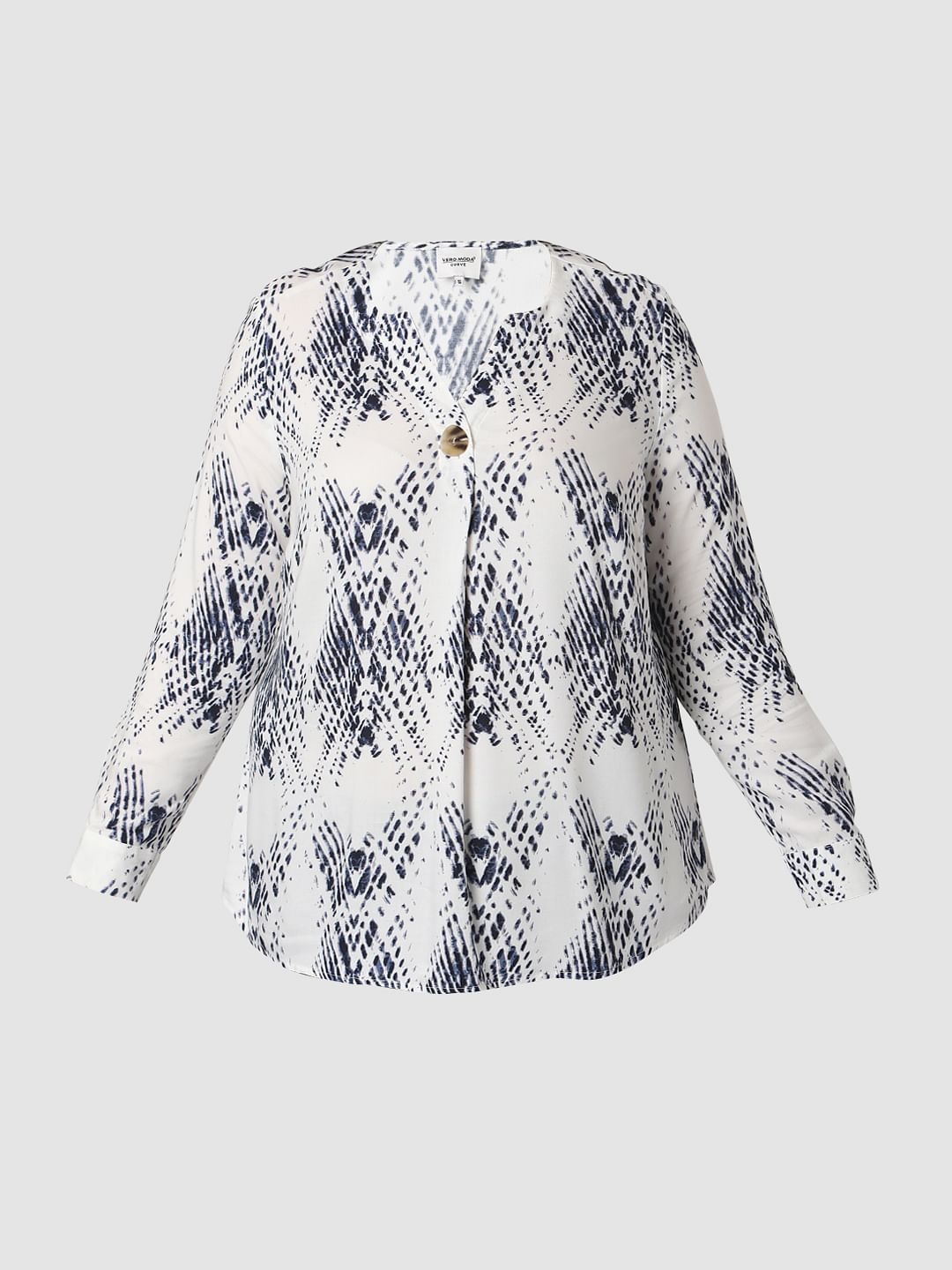 Curve White Abstract Print Top