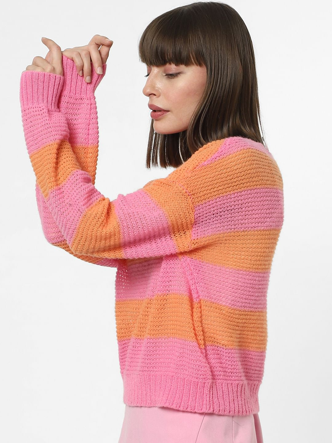 Pink Striped Boatneck Pullover