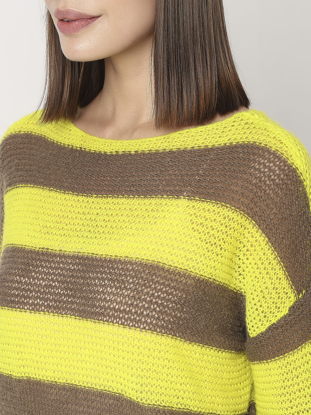 Green Striped Boatneck Pullover