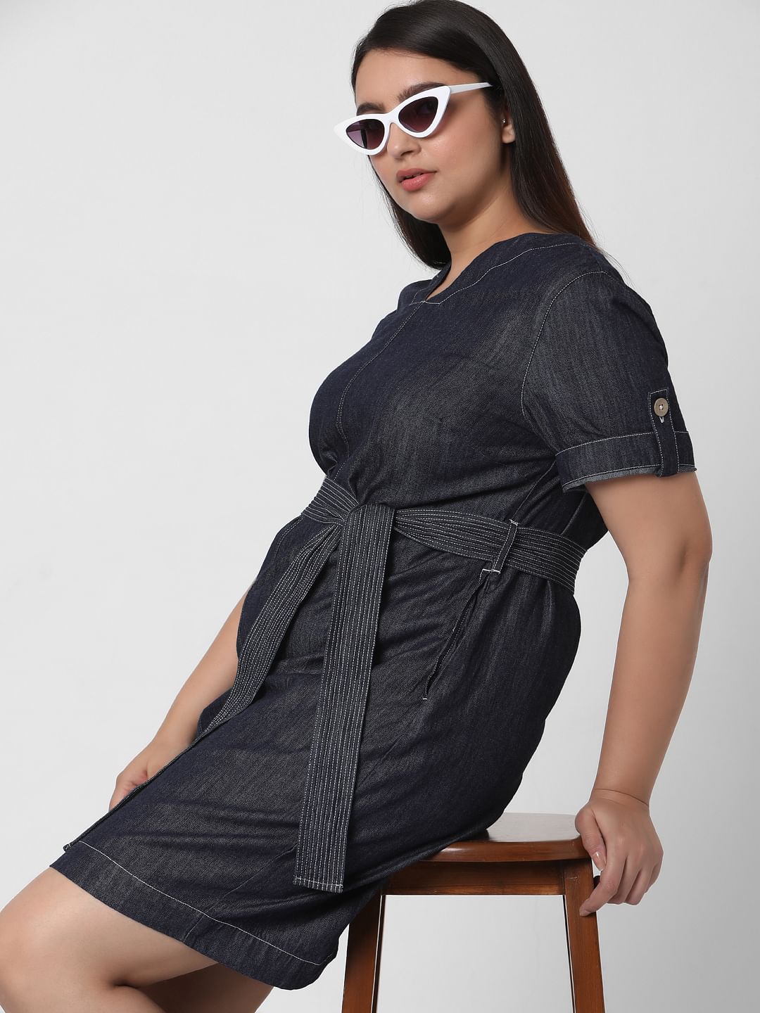 Curve Blue Denim Shift Dress