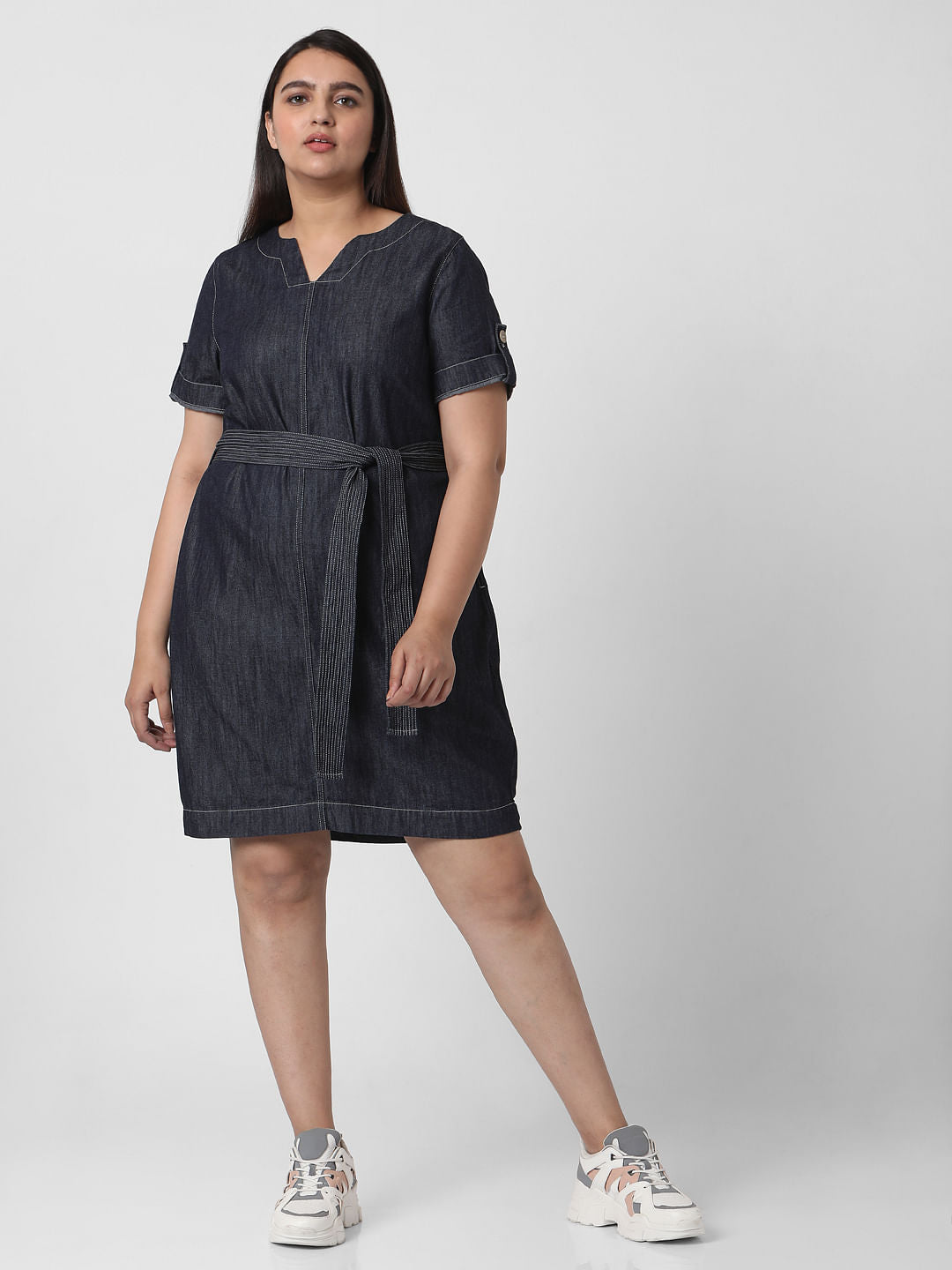 Curve Blue Denim Shift Dress