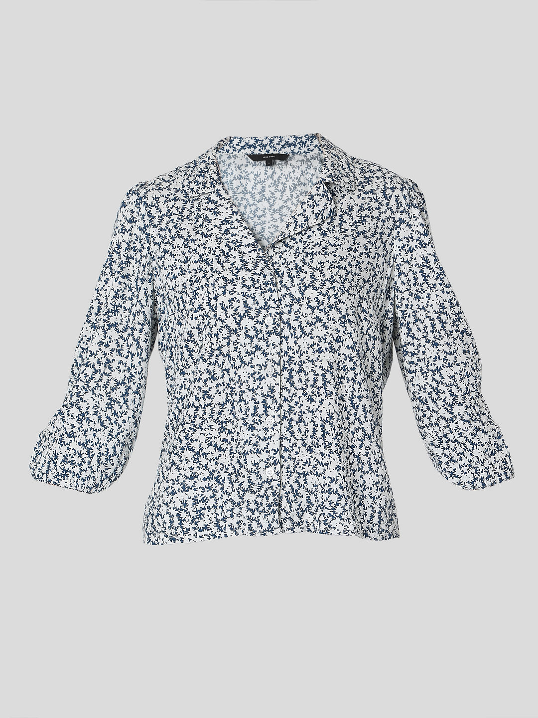 Blue Floral Print Cuban Collar Shirt