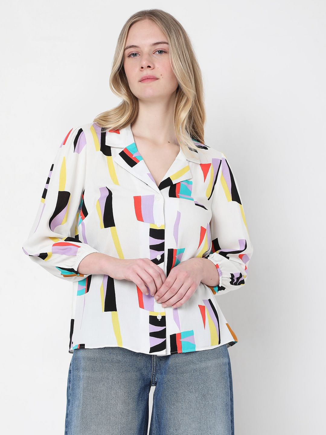 White Abstract Print Shirt