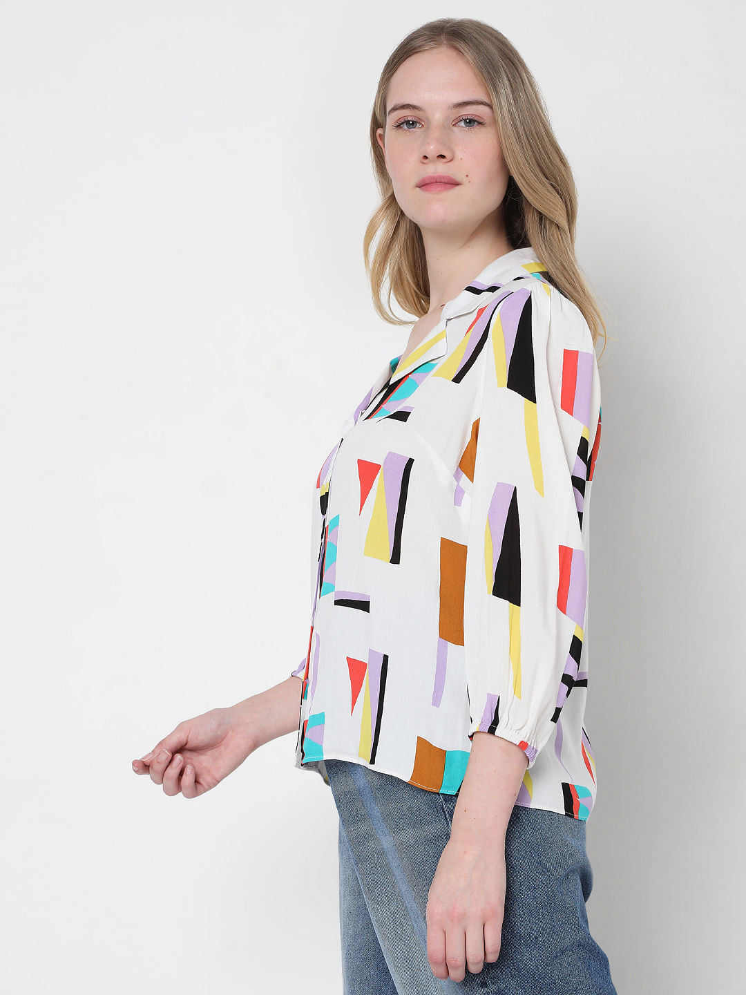 White Abstract Print Shirt