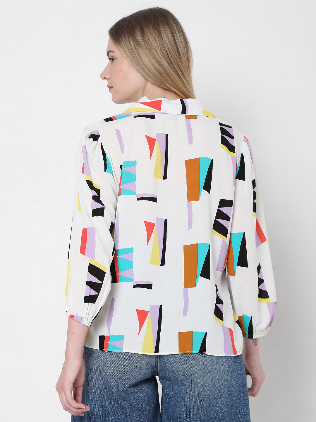 White Abstract Print Shirt