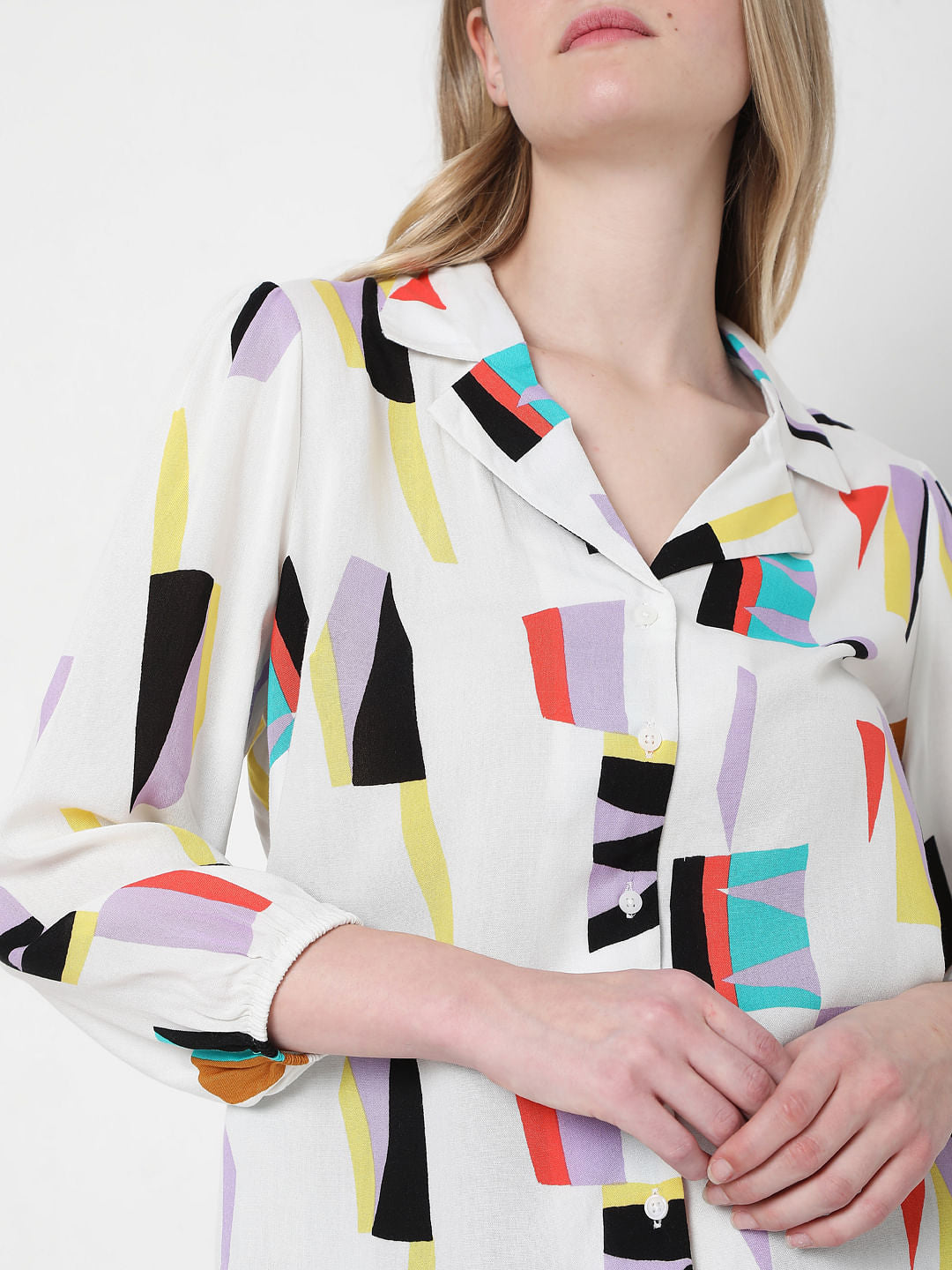 White Abstract Print Shirt