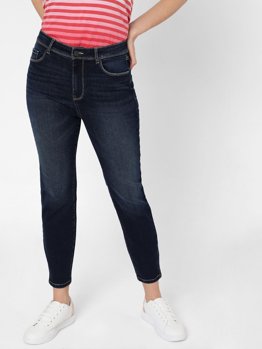 Blue High Rise Ankle Zipper Slim Jeans