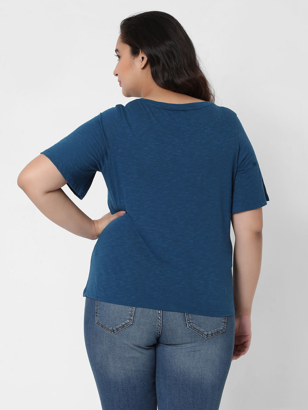 Curve Blue Embroidered Top