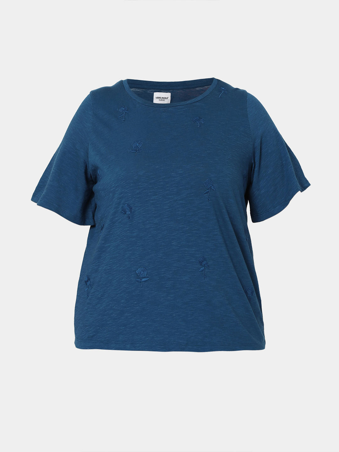 Curve Blue Embroidered Top