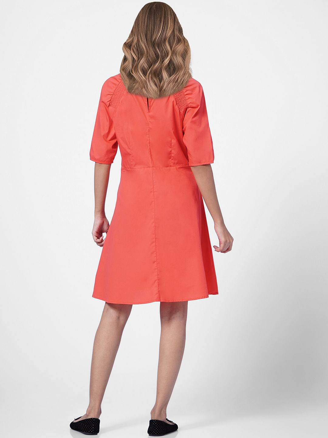 Coral Fit & Flare Dress