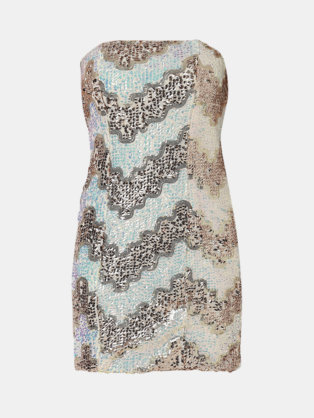 Blue Zig-Zag Sequin Mini Tube Dress