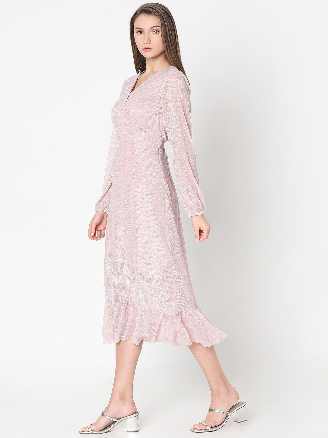 Light Pink Shimmer Midi Dress