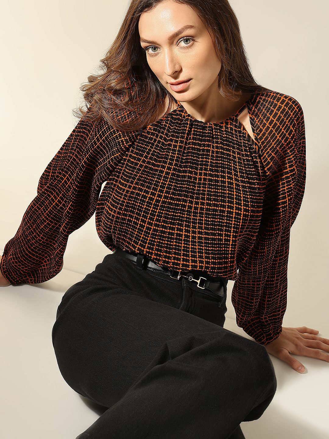 Rust Geometric Print Top