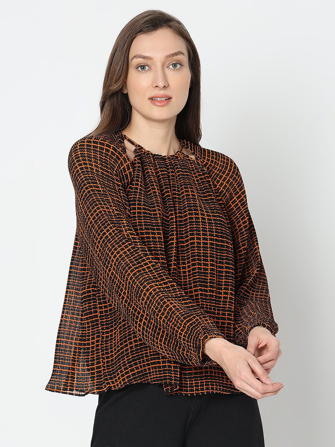Rust Geometric Print Top