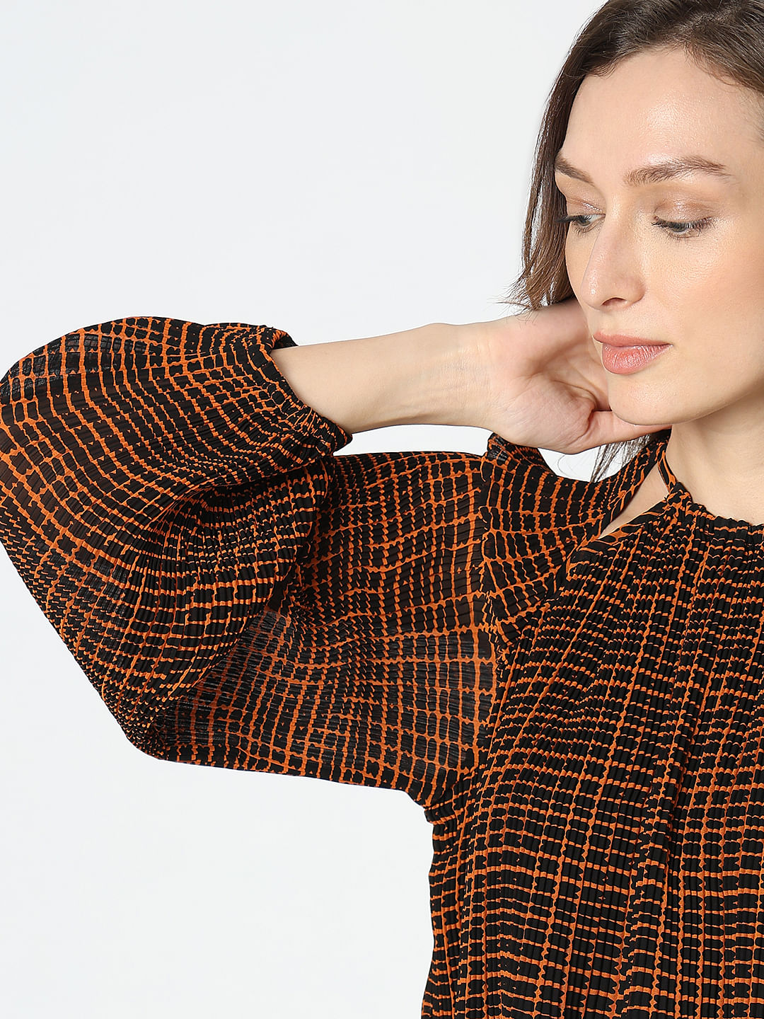 Rust Geometric Print Top