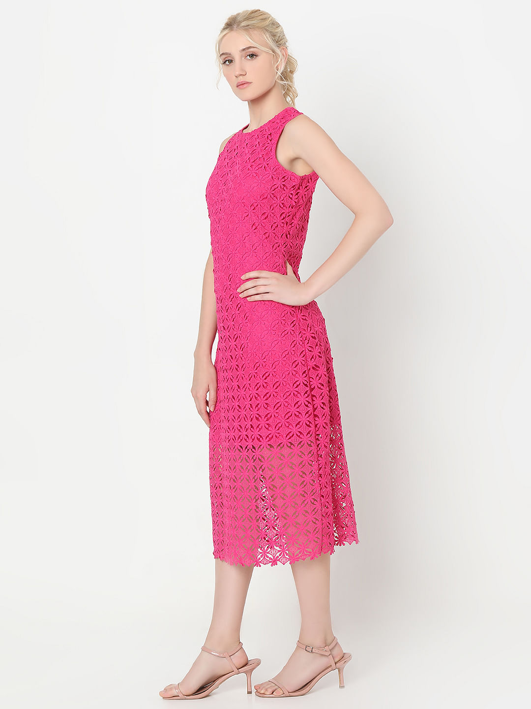 Pink Lace Midi Dress