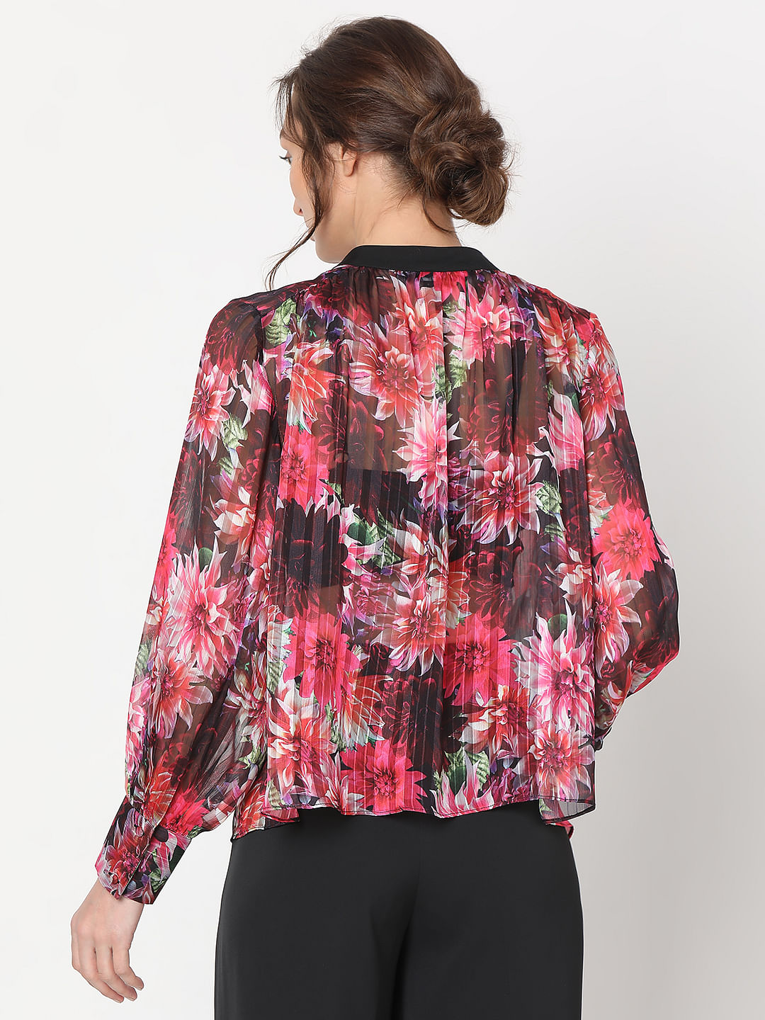 Pink Floral Pleated Top