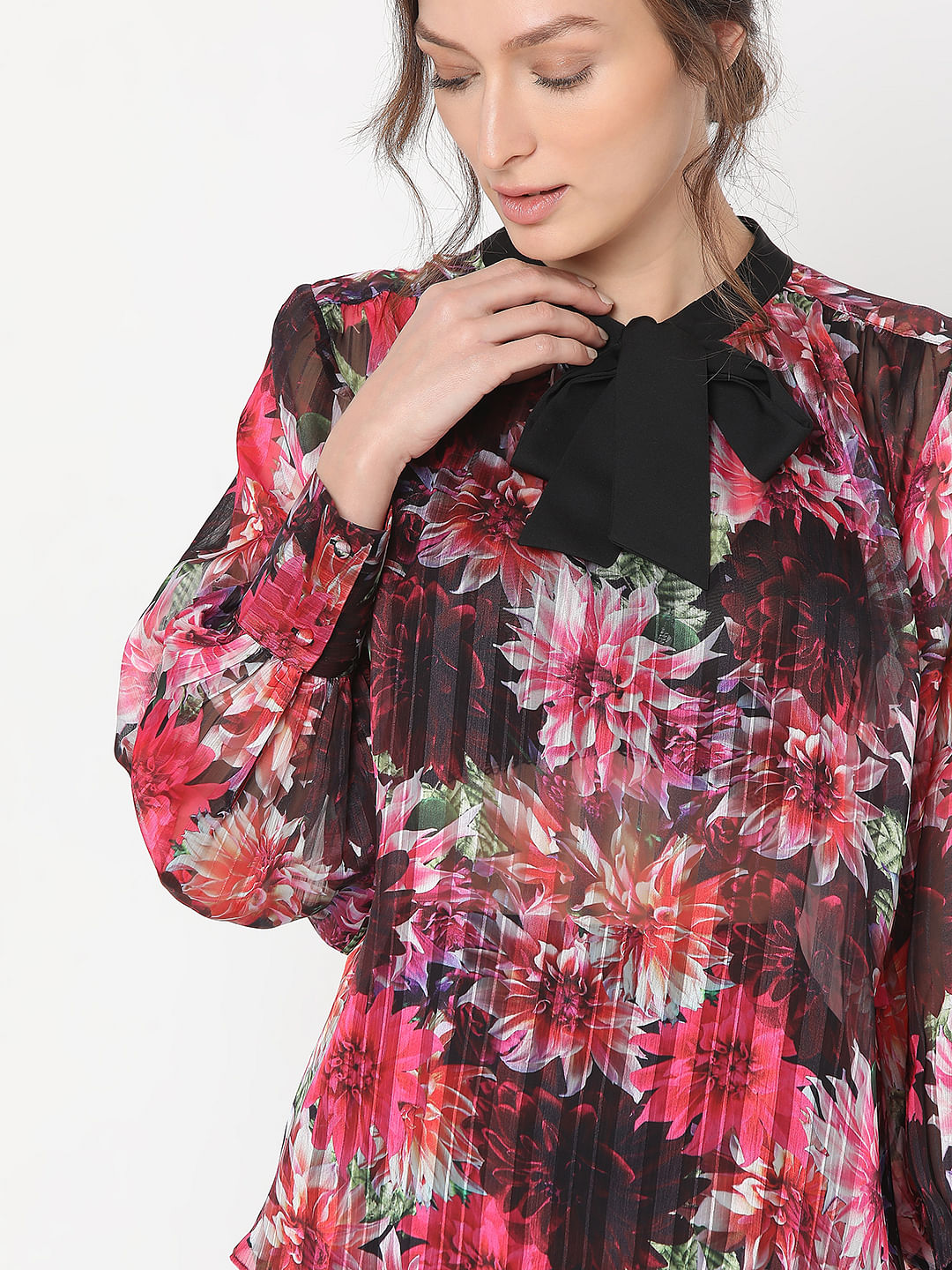 Pink Floral Pleated Top