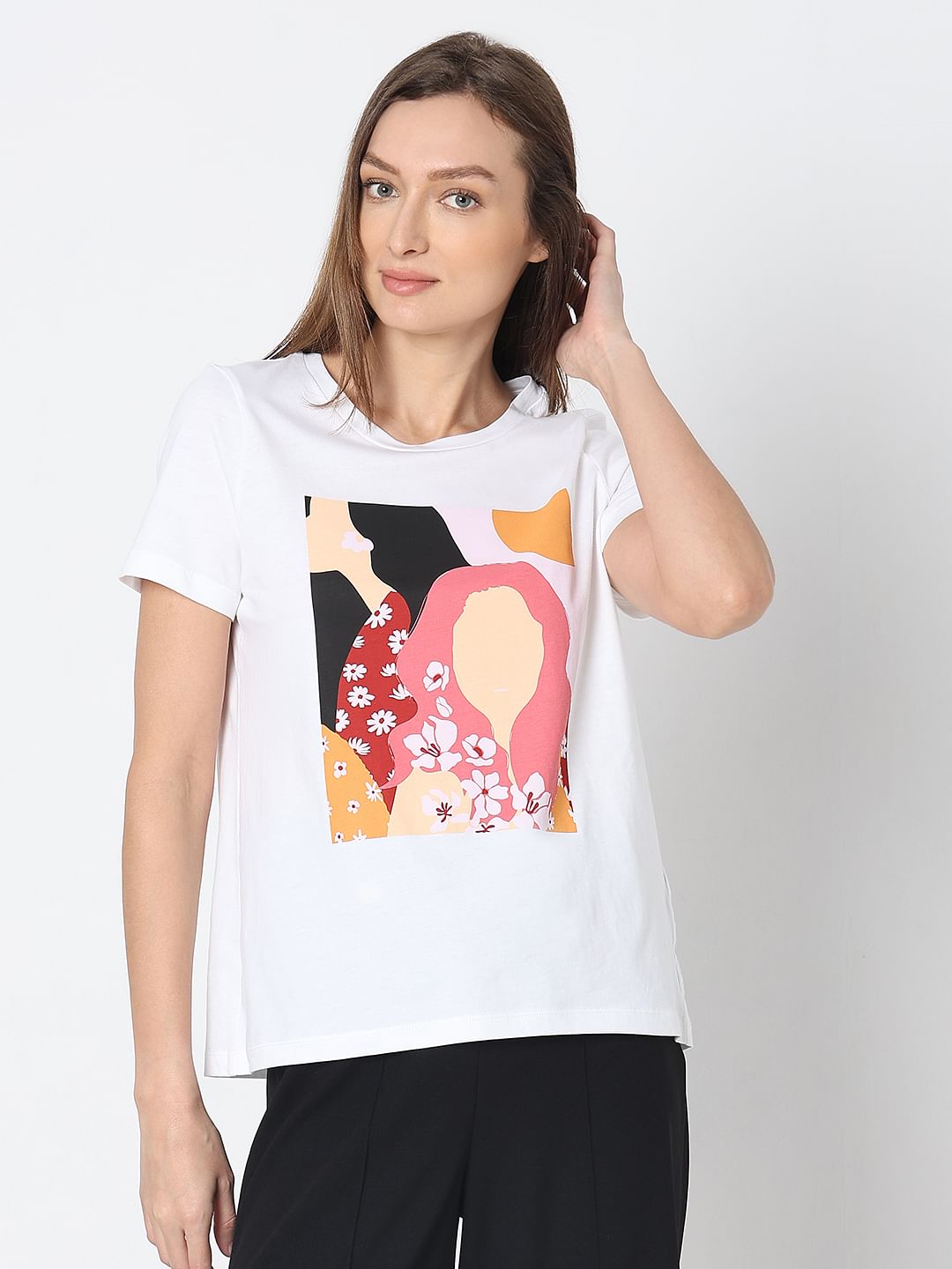 White Graphic Print T-Shirt