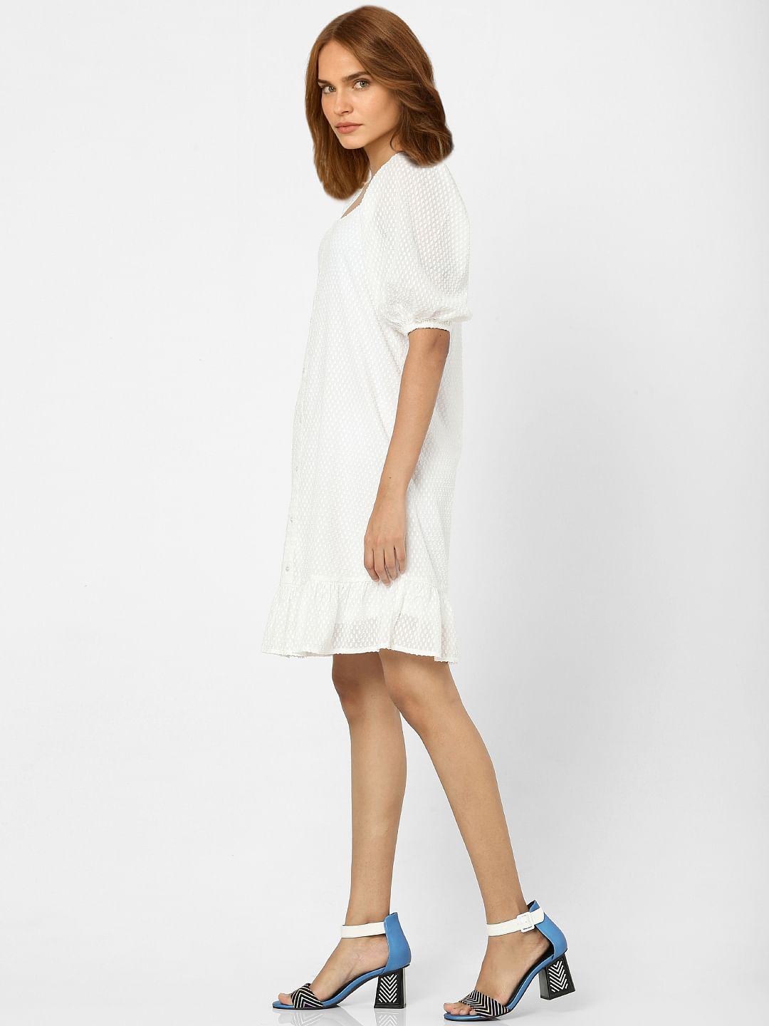 White Textured Shift Dress