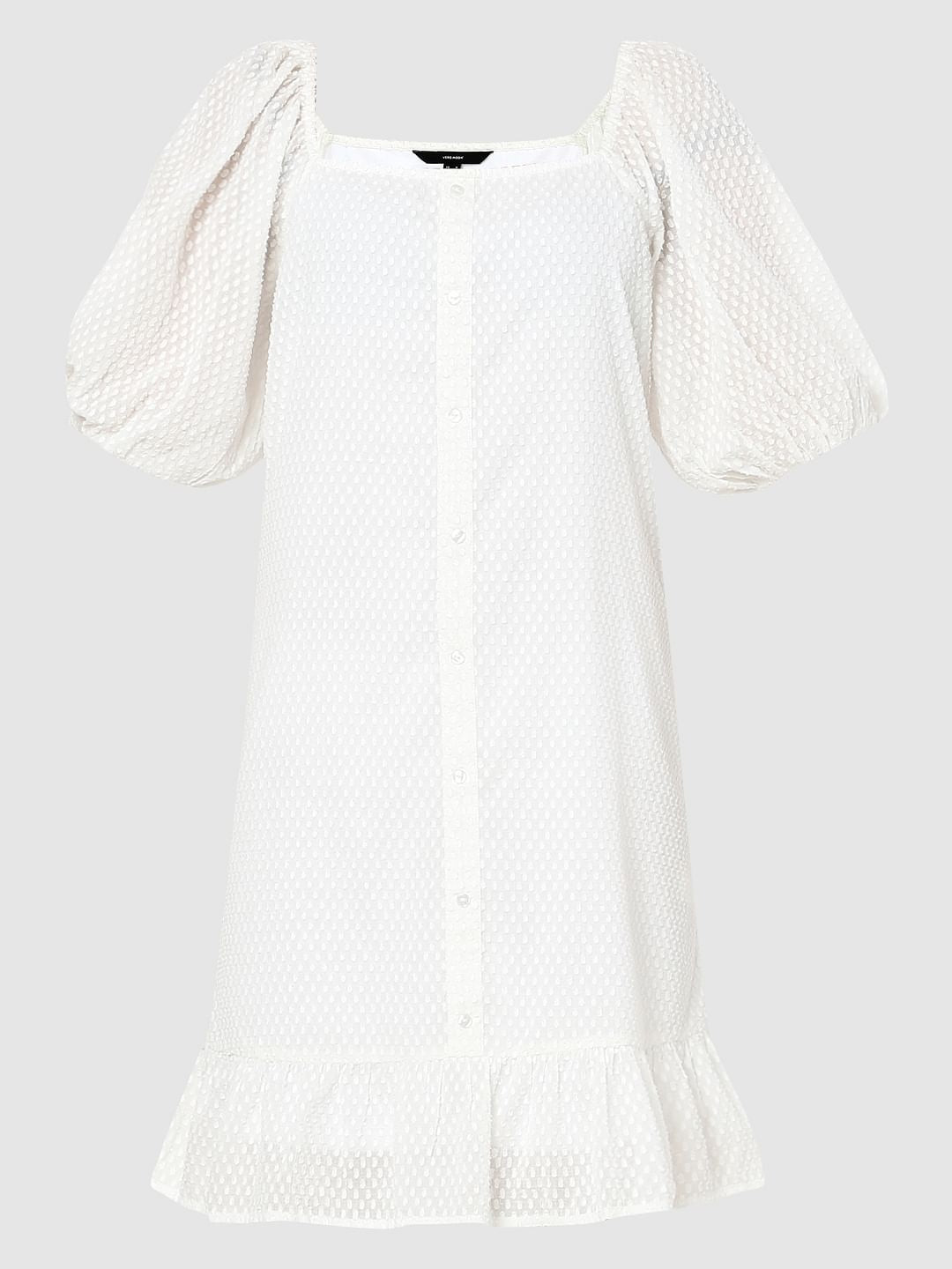 White Textured Shift Dress