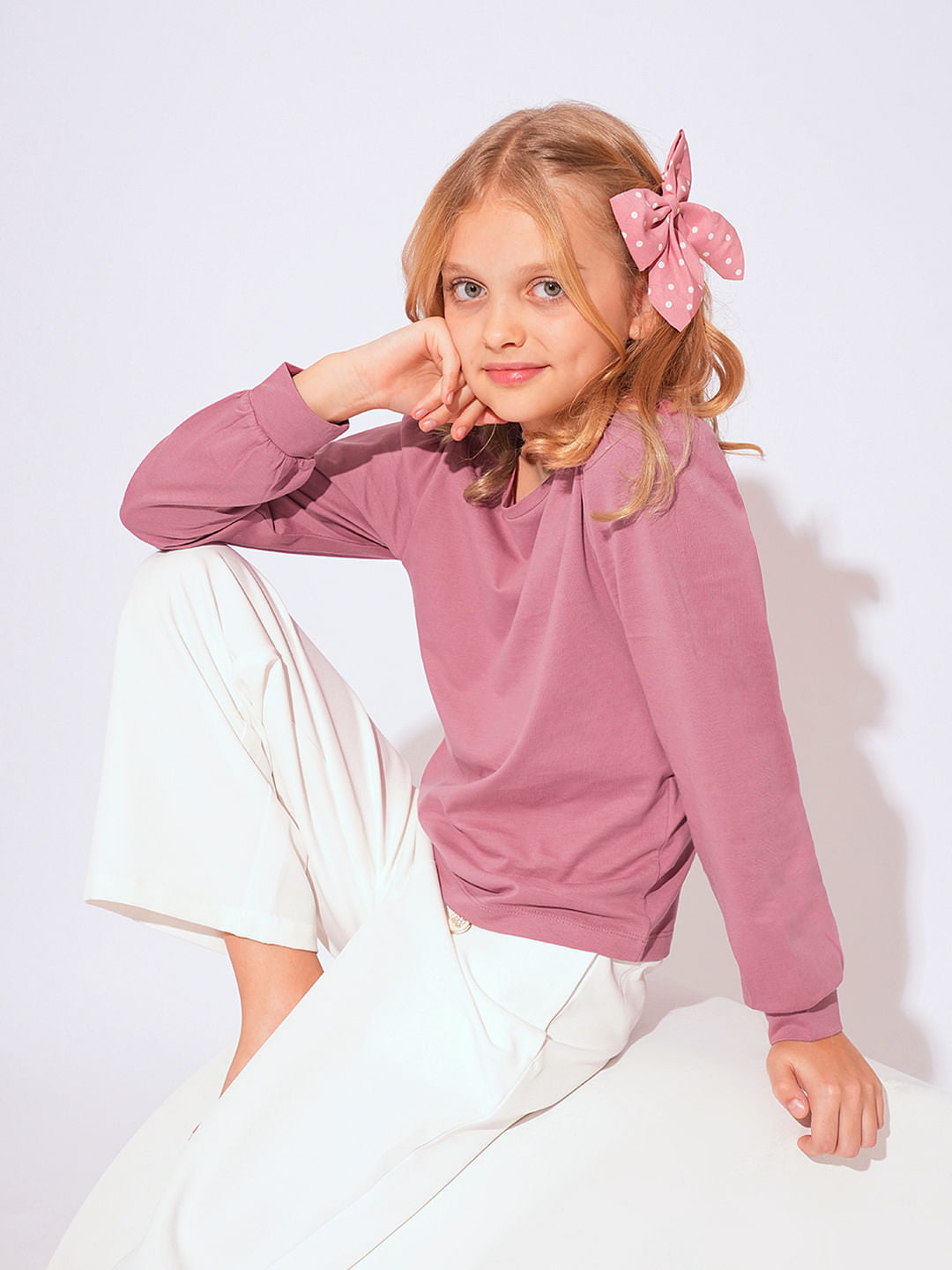 Girls Pink O-Neck Cotton Top