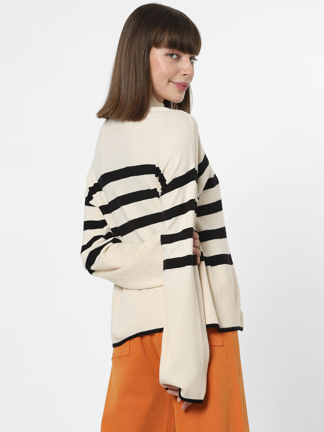 Off-White High Neck Striped Pullover