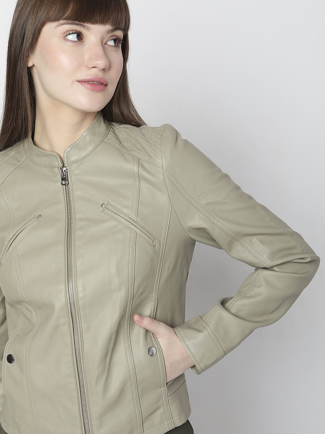 Green Faux Leather Biker Jacket