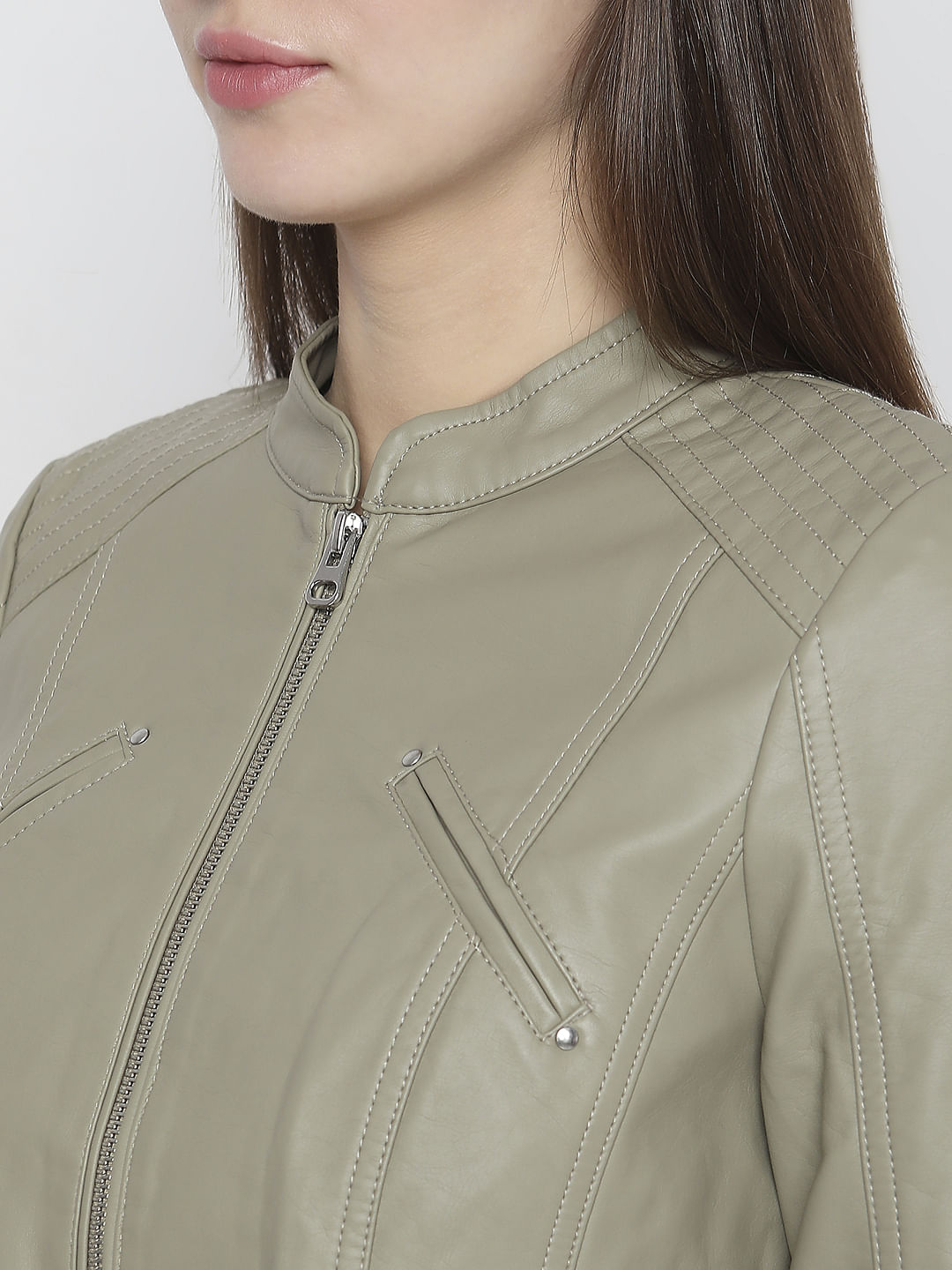 Green Faux Leather Biker Jacket