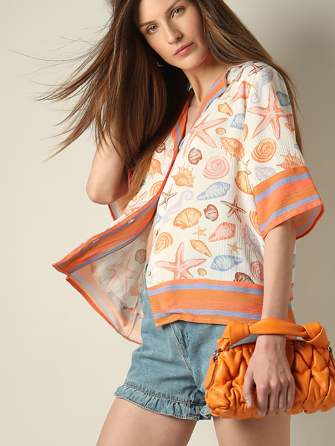 White Seashell Print Shirt