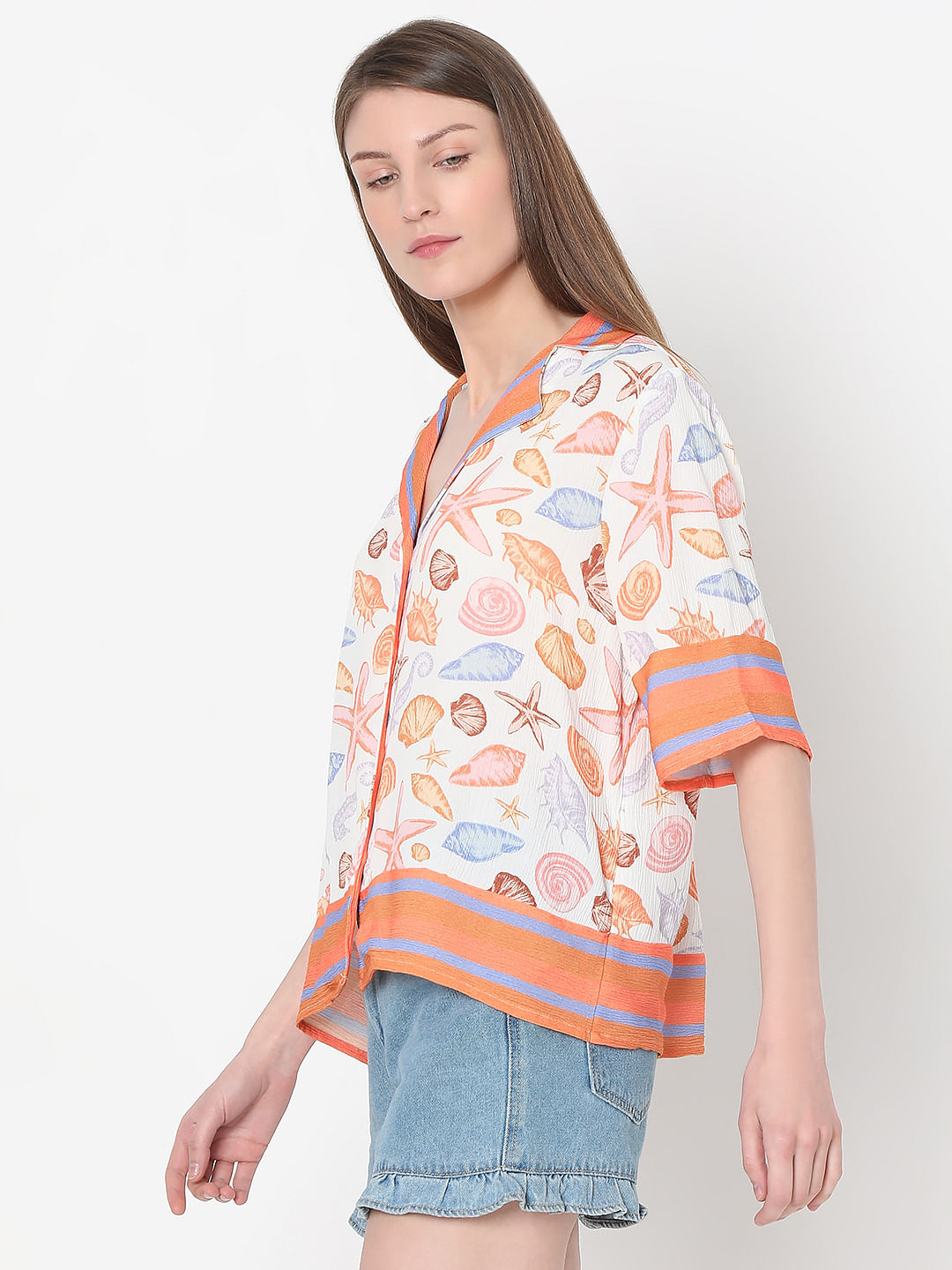 White Seashell Print Shirt