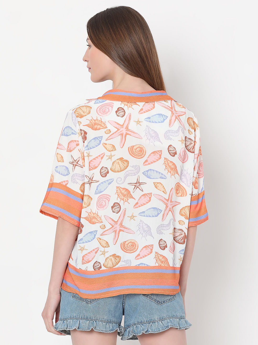 White Seashell Print Shirt