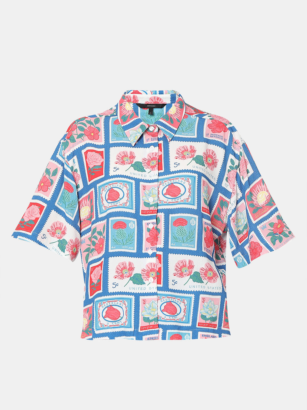 Blue Floral Stamp Print Shirt