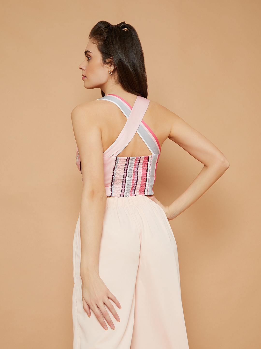 Marquee Pink Striped V Neck Crop Top