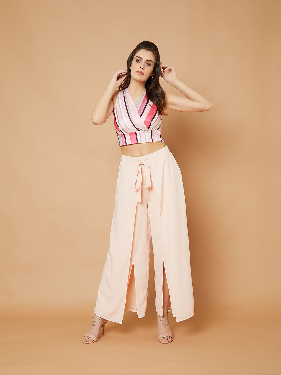 Marquee Pink Striped V Neck Crop Top