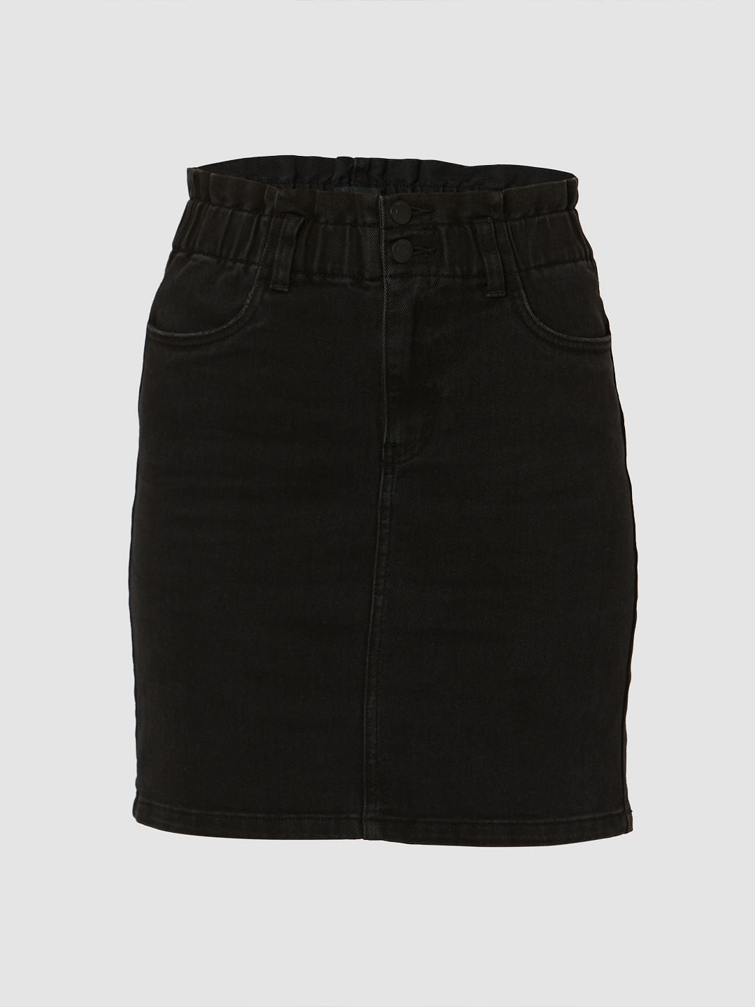 Black Mid Rise Denim Skirt