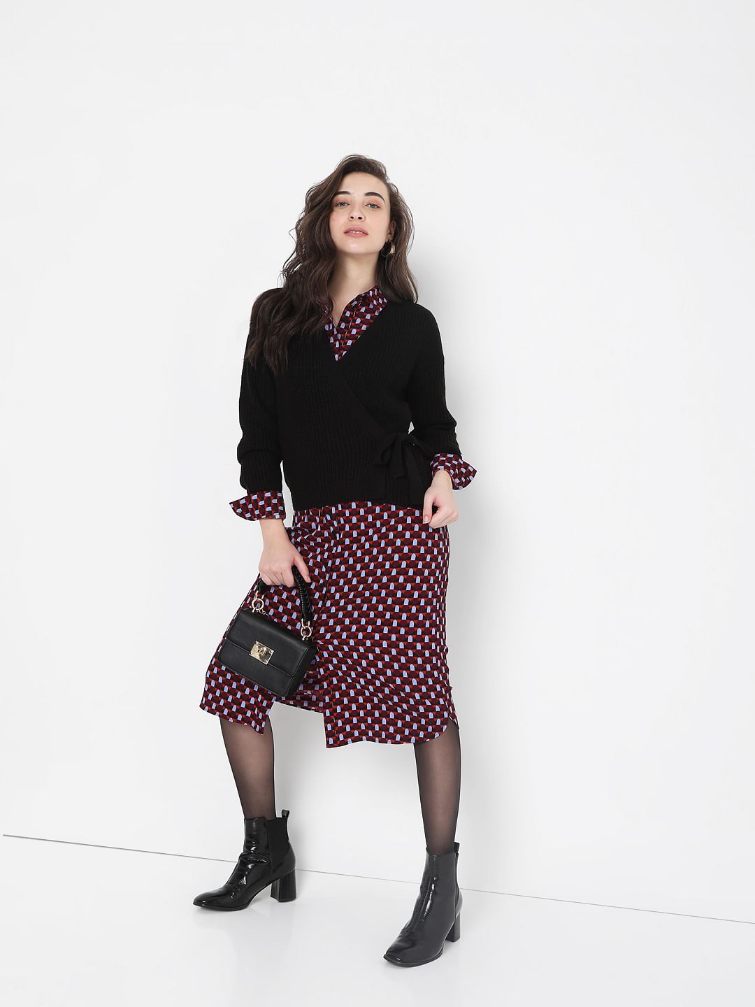 Black Tie-Up Knit Top