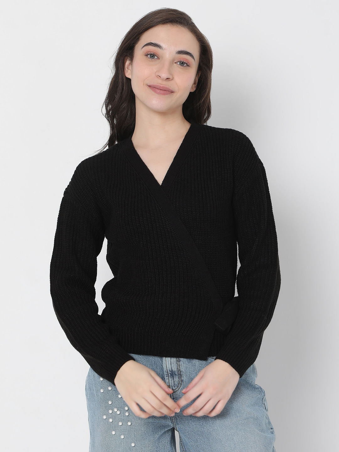 Black Tie-Up Knit Top