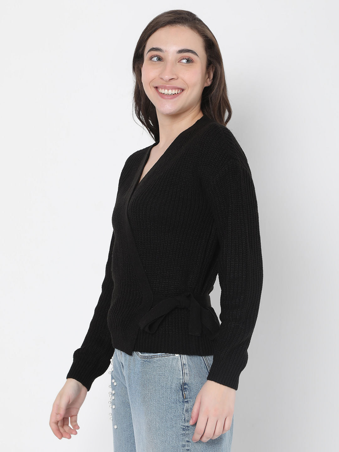 Black Tie-Up Knit Top