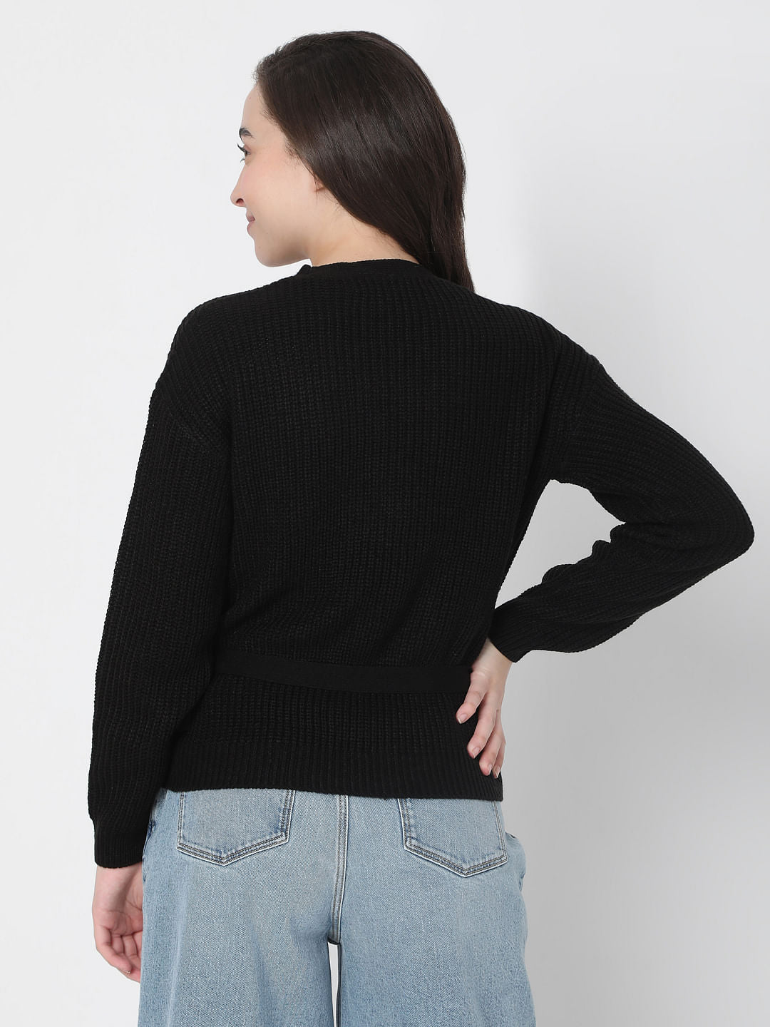 Black Tie-Up Knit Top
